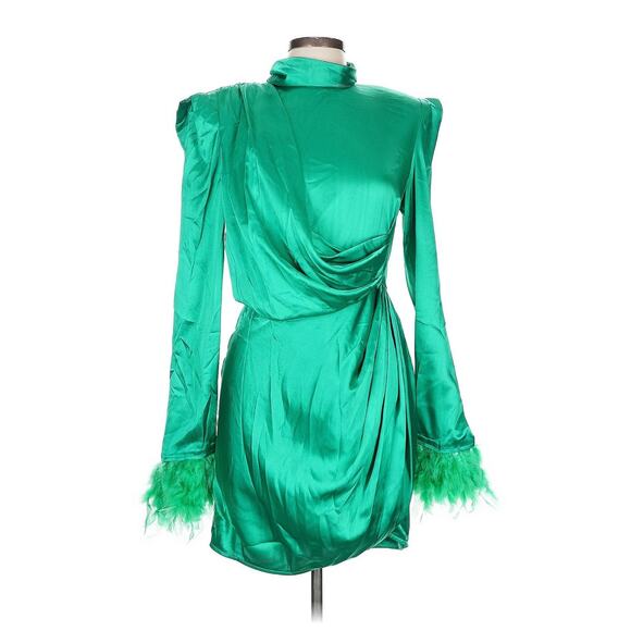 Bronx and Banco Nadine Mini Dress Emerald Green Silk Feather L - Picture 2 of 5